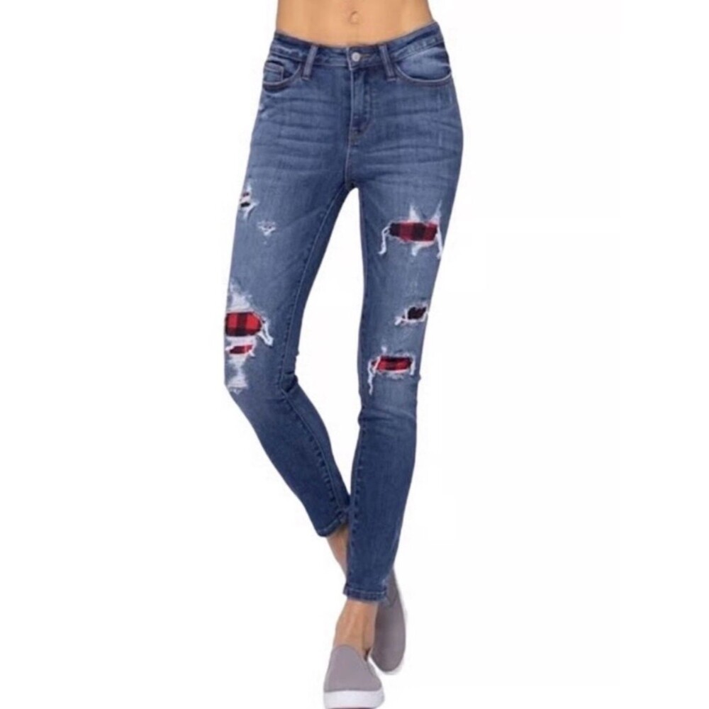 Judy Blue Buffalo Plaid Skinny Jeans - Size 24